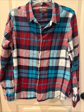 Shyanne Plaid Flannel Button-Up Shirt in Red, Blue & White